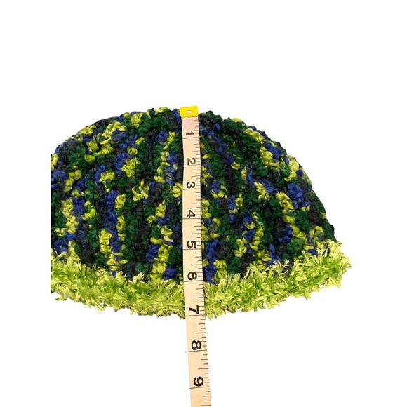 Handmade Crocheted Blue Green Beanie Hat & Fringed Scarf - Picture 4 of 5